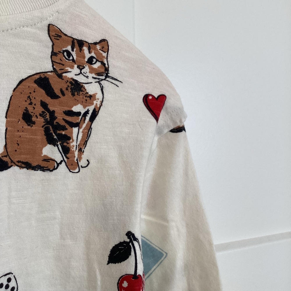 ♠️Anthropologie Caitlyn Long Sleeve Boxy Tee Maeve New Medium Cat Bird Ace Bunny - Picture 13 of 16